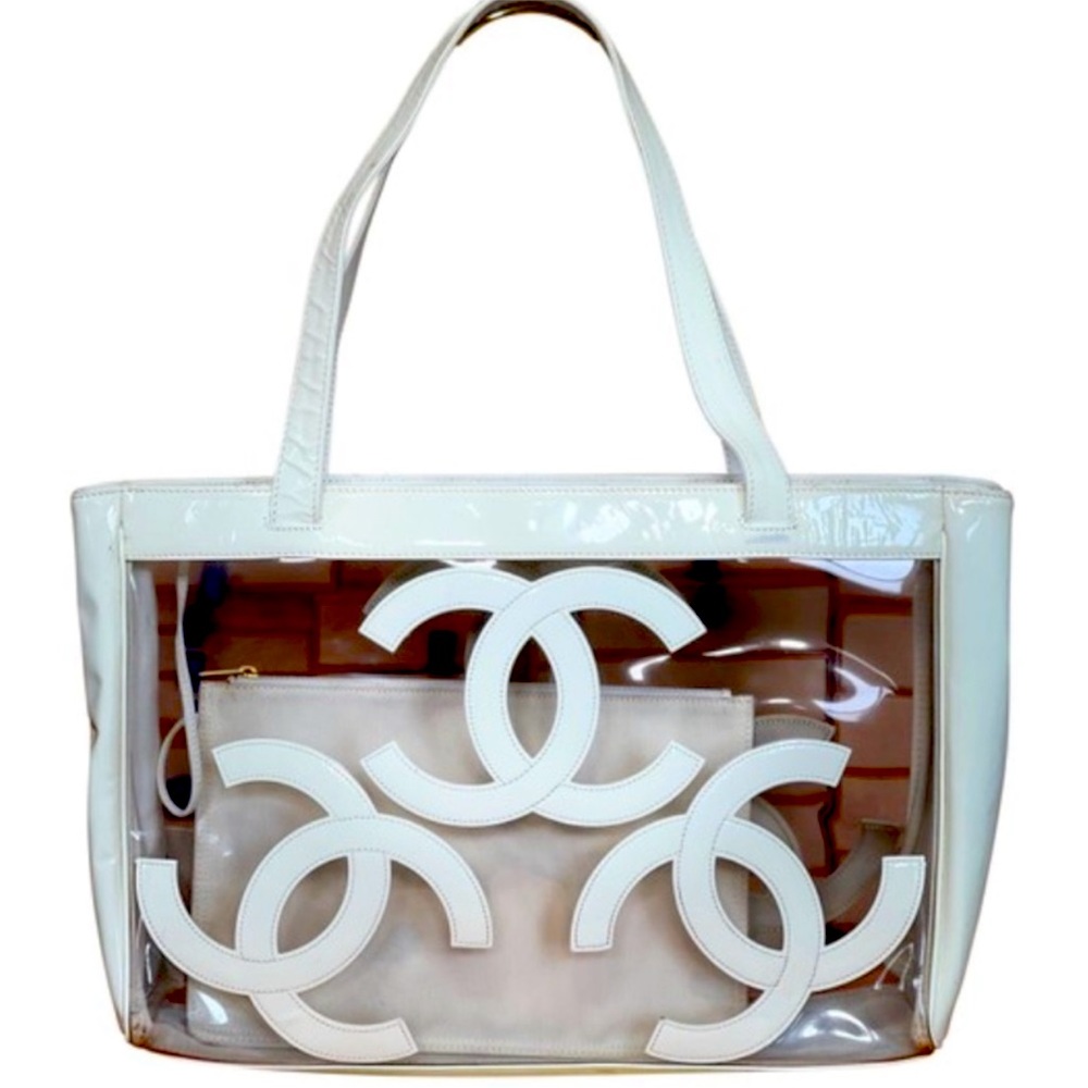 CHANEL Beach🏝️Clear Vinyl Triple CC Logo Transparent XL Shoulder Beach Tote Bag
